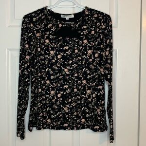 Cleo Black Floral Long Sleeve T-shirt With Decorative Cut Out on Chest Women’s M